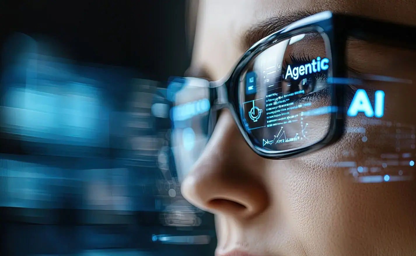 Ilustración conceptual de inteligencia artificial autónoma operando sistemas empresariales y gestionando decisiones en tiempo real